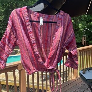 Retro striped wrap around shirt